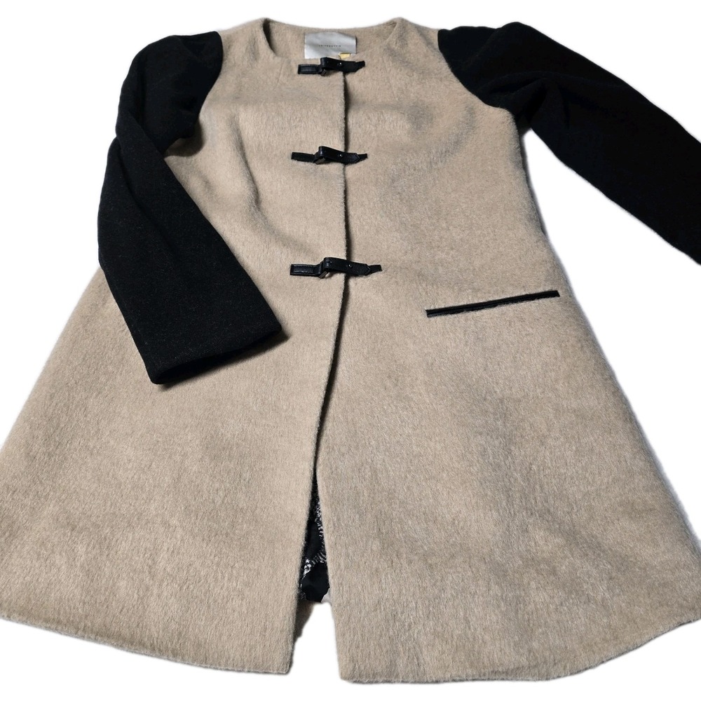 Leifsdottir Anthropologie Wool Cashmere Toggle Coat Colorblock Beige Black Sz 10